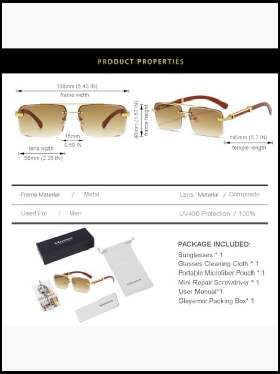 Metal Rimless Rectangle Sunglasses with UV400 Protection main image 7